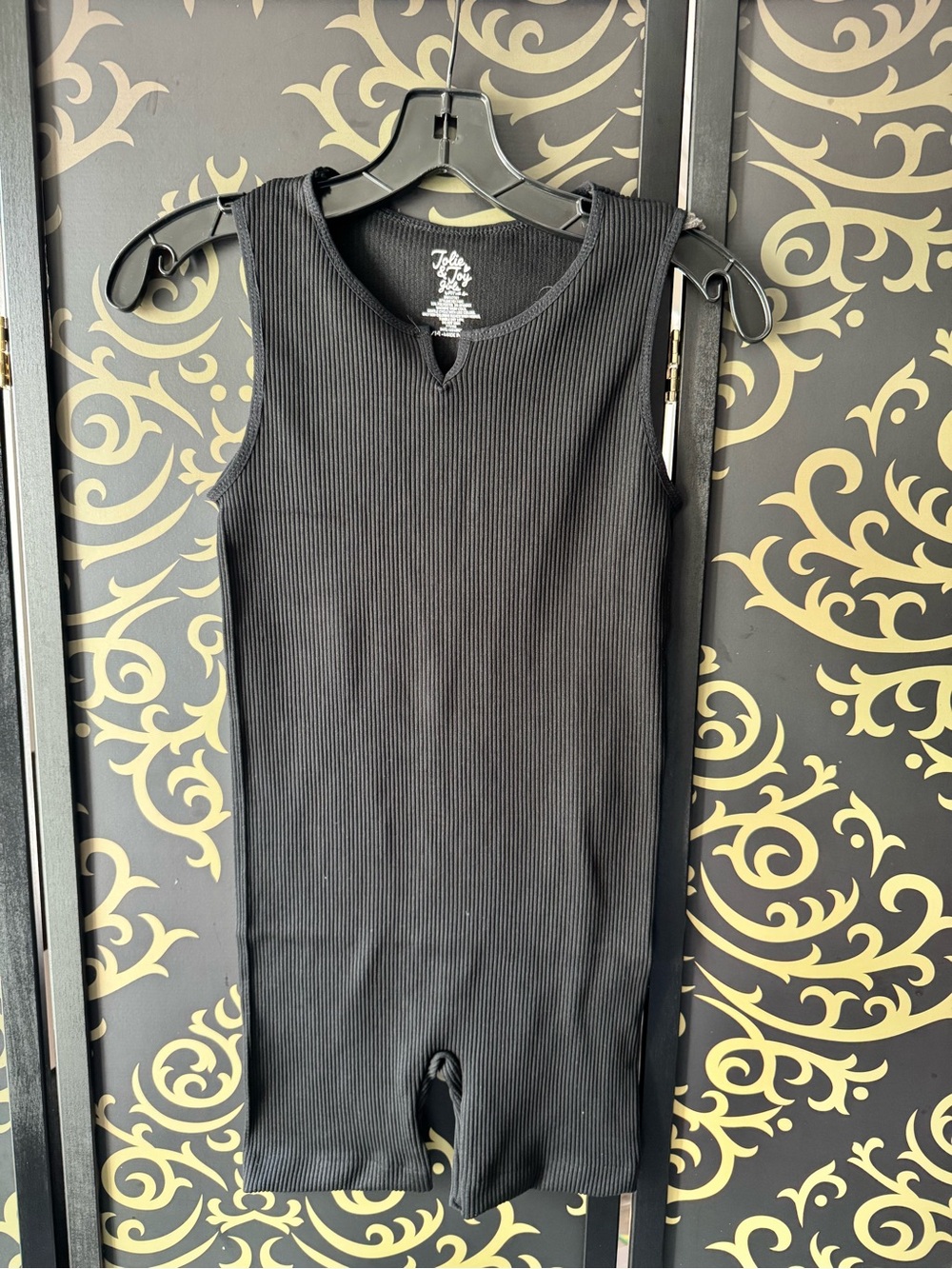 Black Ribbed Sleeveless Kids One-Piece Romper